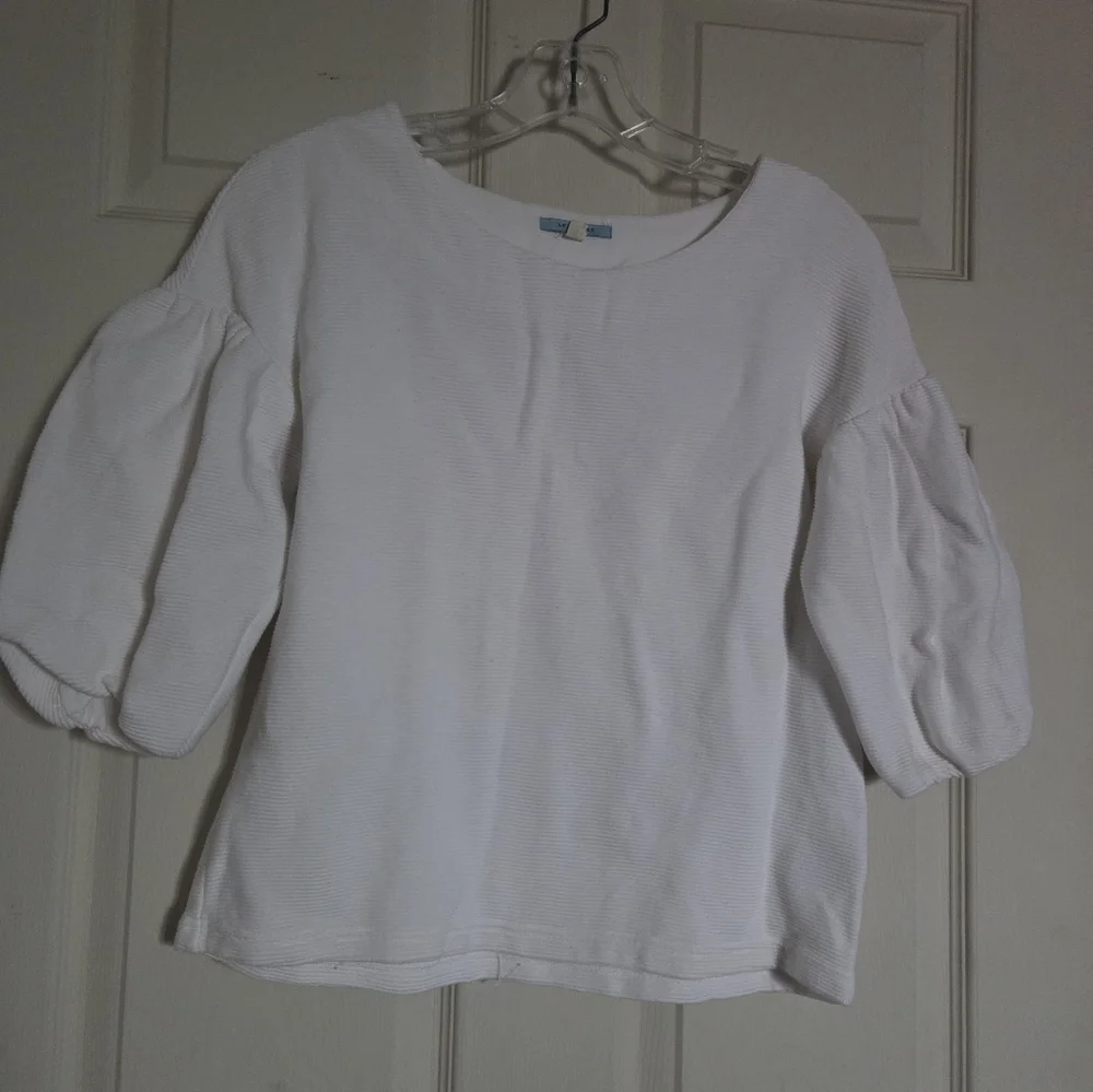 Anthropologie Leifnotes White Puff Sleeve Top XS